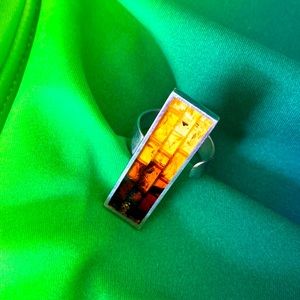 Amber & Silver Ring Adjustible!🦚